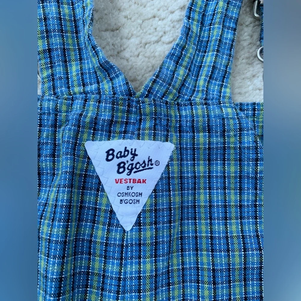 Vintage Oshkosh Size 24 Months Blue and Green Plaid Overalls